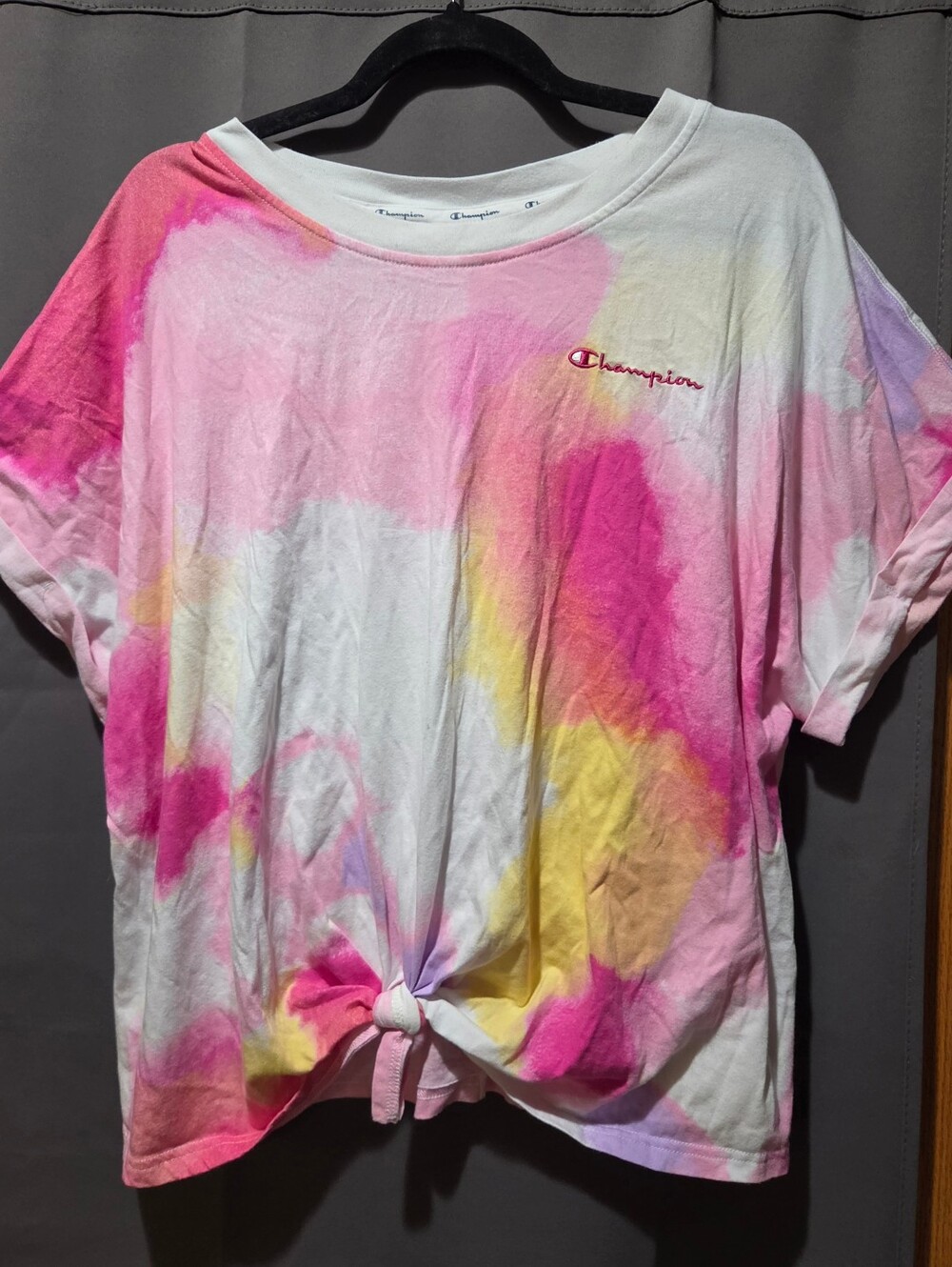 Champion Tie-Dye Short Sleeve Cropped Tee - Pink, Yellow, White
